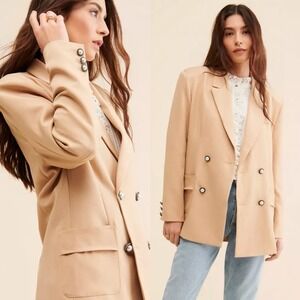 Sister Jane Sz M Oversized Double Breasted Blazer Jacket w/Pearl Buttons Preppy